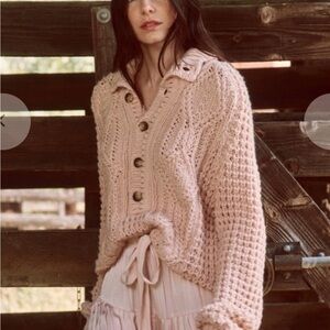 THE GREAT. The Cozy Cable Pullover in Blush (Worn one time only)